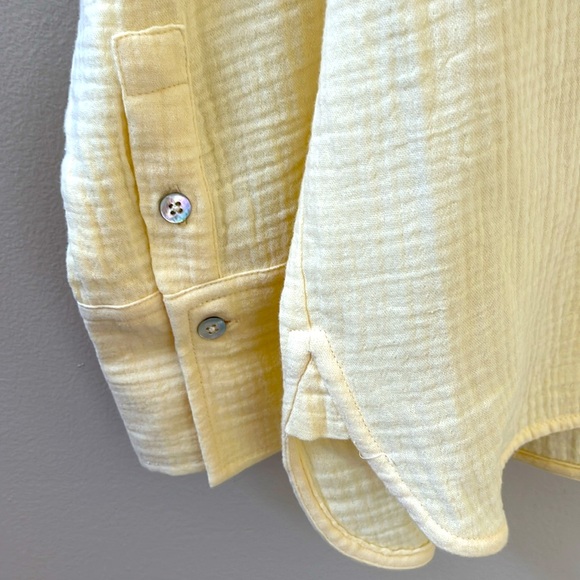 Magaschoni Organic Cotton Gauze Button Down Shirt Top, Yellow, Boho Beach , Sz S - Picture 6 of 10
